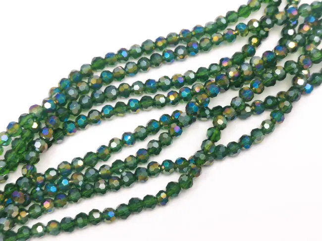 Margele cristal rotund fatetat 3~3.5mm verde padure AB (sirag)