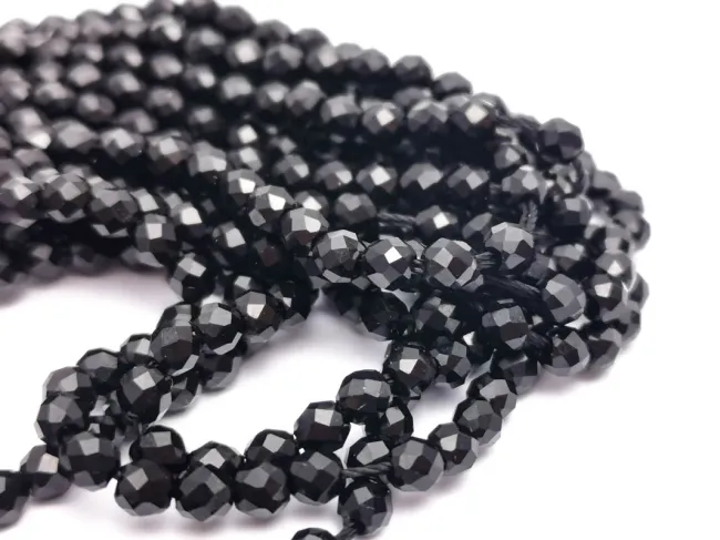 Margele cristal rotund microfatetat 3.5~4mm negru (sirag)