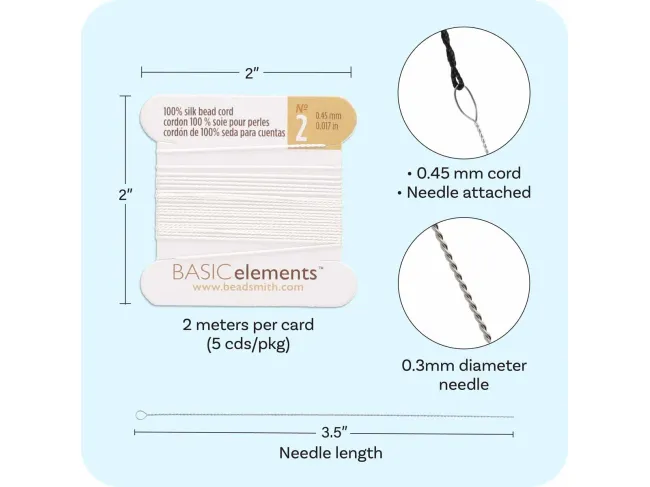 Fir matase naturala pentru insirat perle si margele nr 2 - 0.45mm alb (2metri)