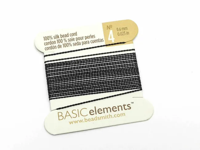 Fir matase naturala pentru insirat perle si margele nr 4 - 0.60mm negru (2metri)