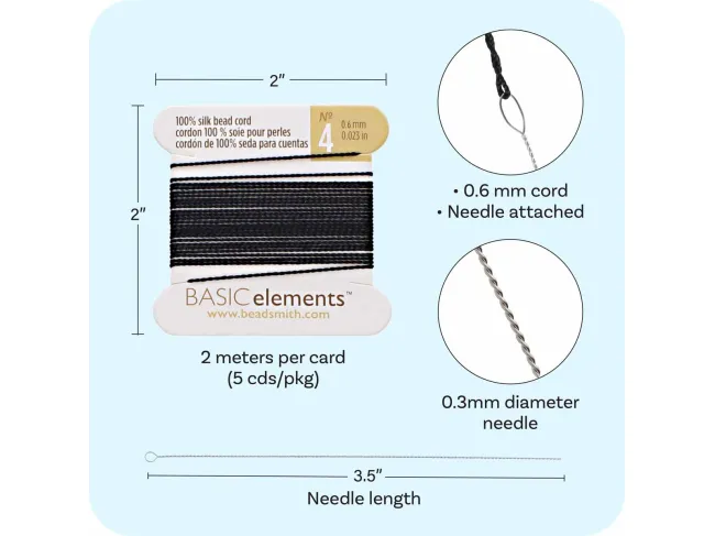 Fir matase naturala pentru insirat perle si margele nr 4 - 0.60mm negru (2metri)