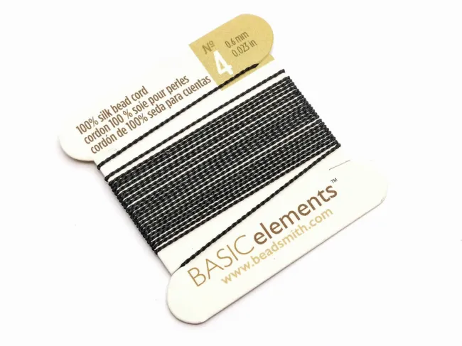 Fir matase naturala pentru insirat perle si margele nr 4 - 0.60mm negru (2metri)