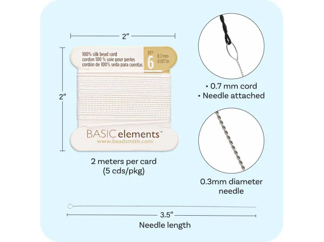 Fir matase naturala pentru insirat perle si margele nr 6 - 0.70mm alb (2metri)