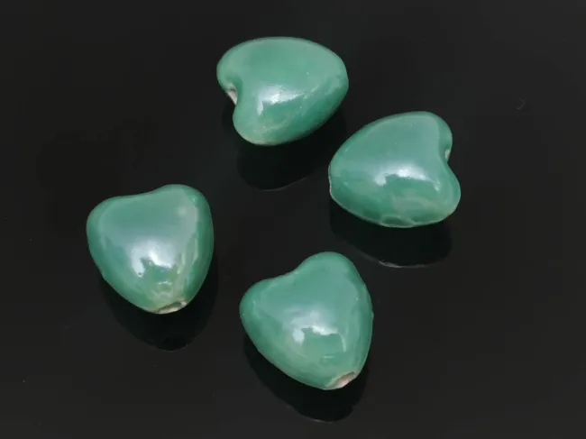 Margele de portelan inima 10x9x7mm verde turcoaz