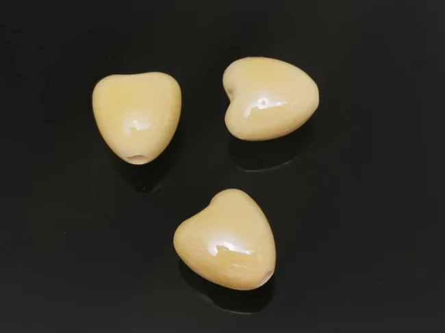 Margele de portelan inima 10x9x7mm galben pal
