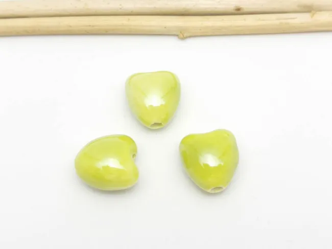 Margele de portelan inima 10x9x7mm verde lime