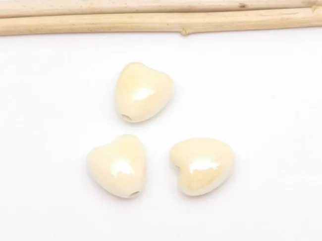 Margele de portelan inima 10x9x7mm galben pal