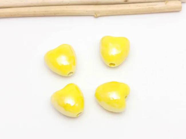Margele de portelan inima 10x9x7mm galben