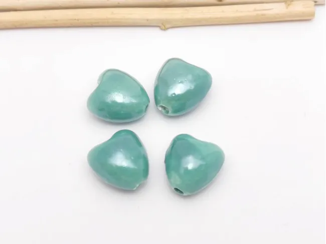 Margele de portelan inima 10x9x7mm verde turcoaz