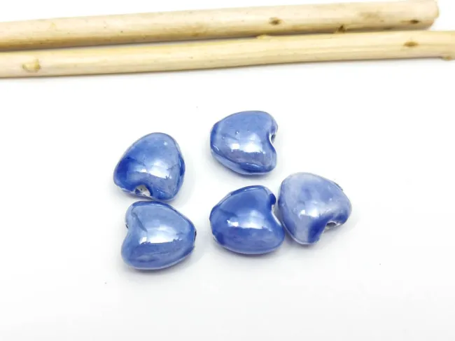 Margele de portelan inima 10x9x7mm albastru