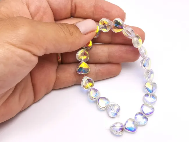 Margele sticla inima 10mm transparent AB (sirag)