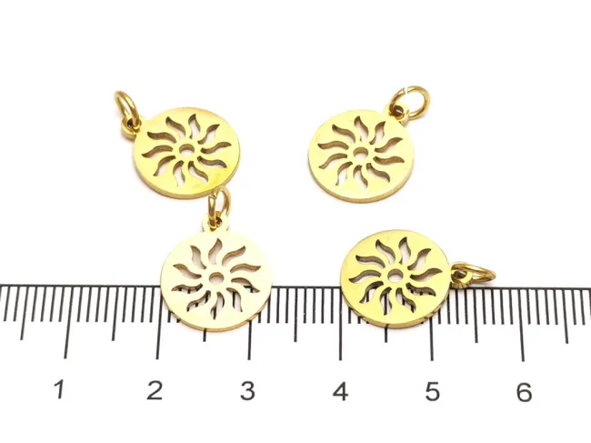 Pandantiv charm soare din otel inoxidabil 304 auriu 14x12x1mm