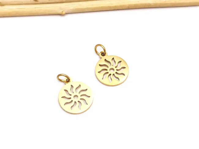 Pandantiv charm soare din otel inoxidabil 304 auriu 14x12x1mm