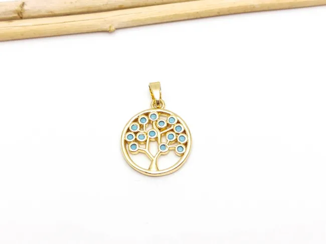 Charm copacul vietii din cubic zirconia 18x15mm auriu