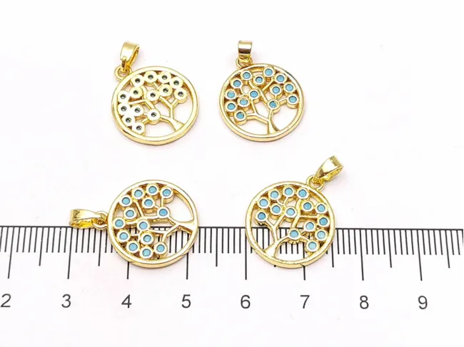 Charm copacul vietii din cubic zirconia 18x15mm auriu