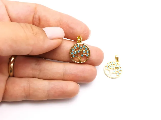 Charm copacul vietii din cubic zirconia 18x15mm auriu