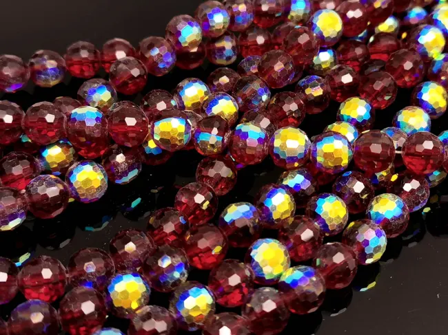 Margele cristal rotund micofatetat electroplacat 7.5~8mm burgundy AB (sirag)