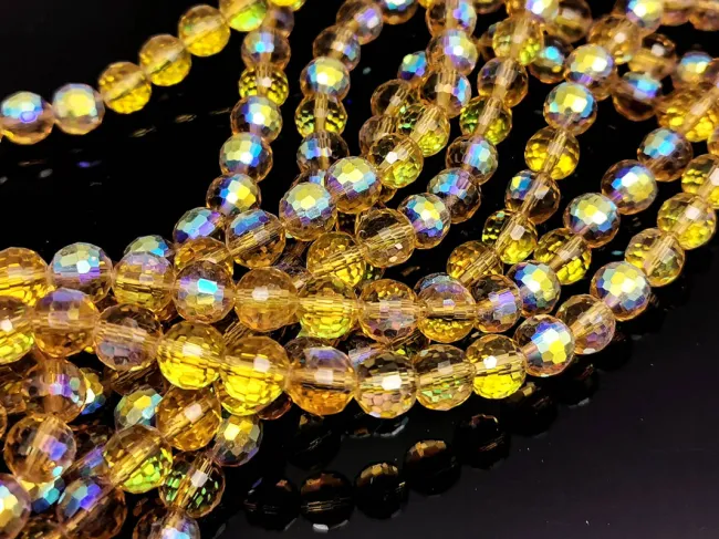 Margele cristal rotund micofatetat electroplacat 7.5~8mm auriu AB (sirag)