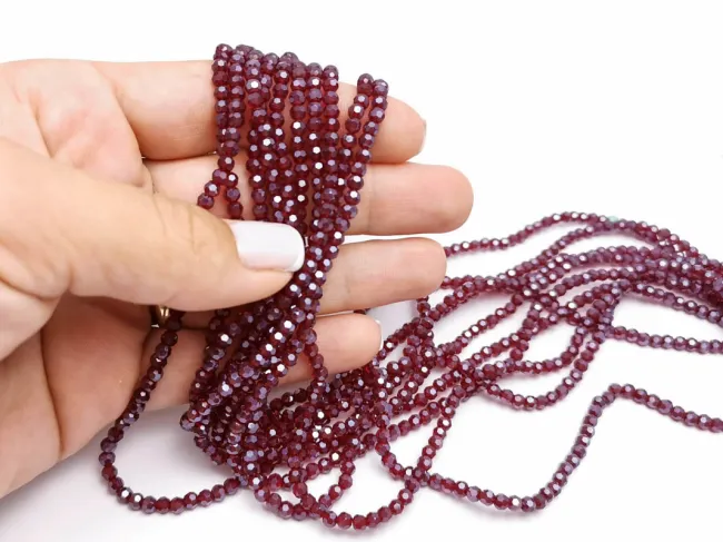 Margele cristal rotund fatetat 3~3.5mm burgundy lustered (sirag)