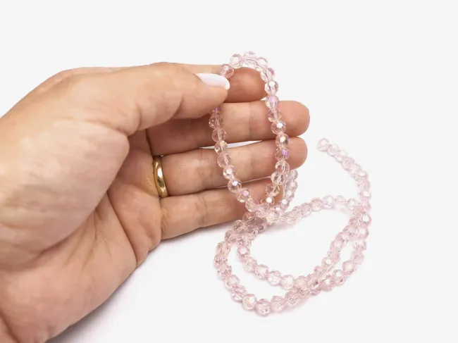 Margele cristal rotund fatetat 6mm roz AB (sirag)