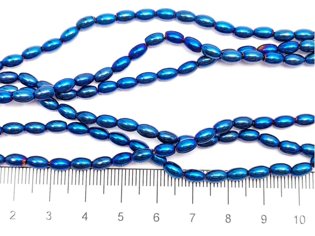 Margele sticla ovale 6x3.5mm albastru metalic (sirag)