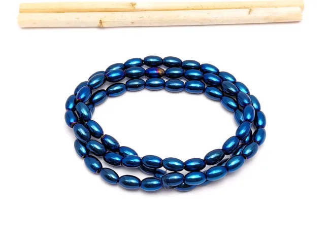 Margele sticla ovale 6x3.5mm albastru metalic (sirag)