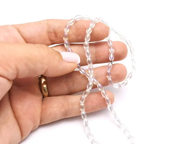 Margele sticla ovale 6x3.5mm transparent AB (sirag)