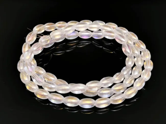Margele sticla ovale 6x3.5mm transparent AB (sirag)