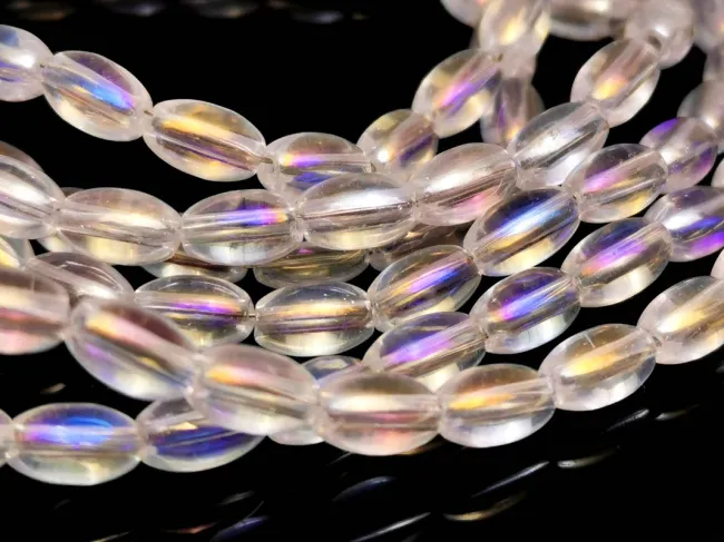 Margele sticla ovale 6x3.5mm transparent AB (sirag)