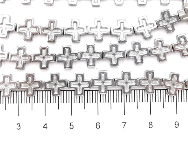 Sirag hematit cruce 6.5x6.5x3mm argintiu