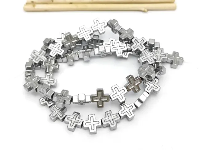 Sirag hematit cruce 6.5x6.5x3mm argintiu