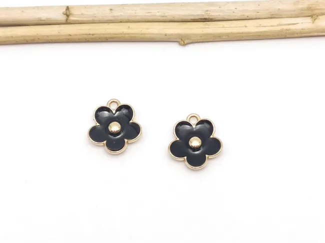 Charm auriu floare 13x11.5mm negru