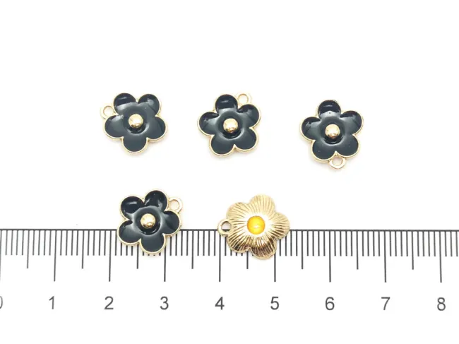 Charm auriu floare 13x11.5mm negru
