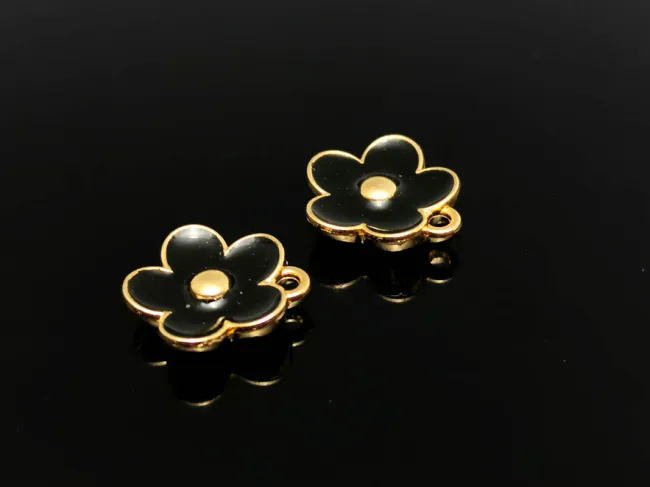 Charm auriu floare 13x11.5mm negru