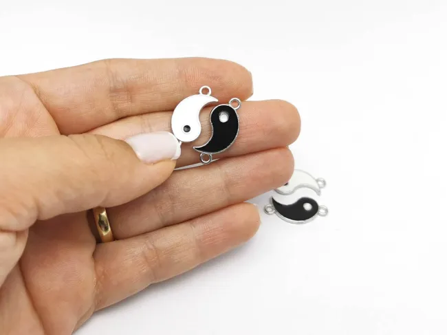 Link argintiu set yin yang 22x10mm