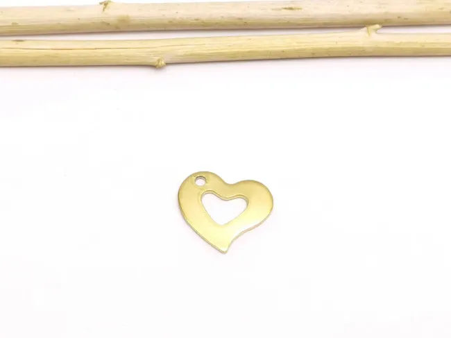Pandantiv charm inima otel inoxidabil 304 placat IP auriu 15x13x1mm