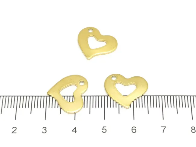 Pandantiv charm inima otel inoxidabil 304 placat IP auriu 15x13x1mm