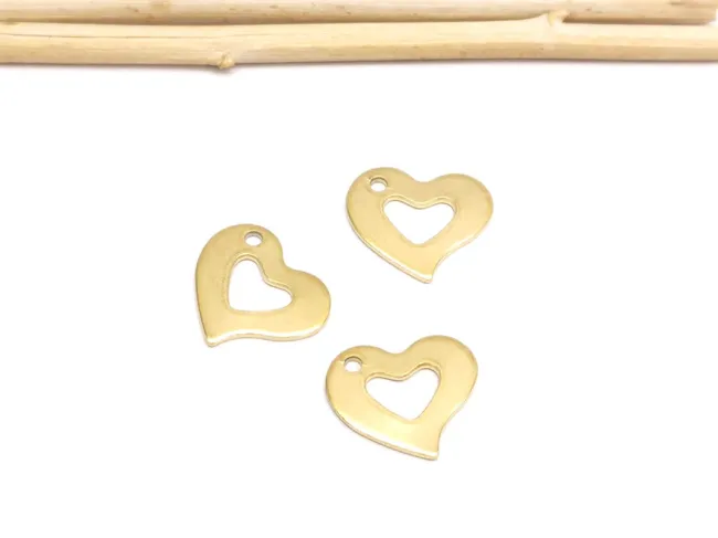 Pandantiv charm inima otel inoxidabil 304 placat IP auriu 15x13x1mm
