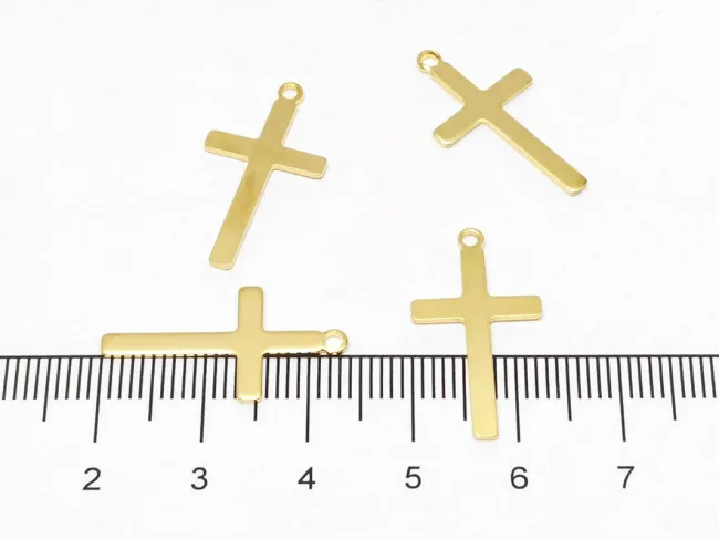 Pandantiv charm cruce otel inoxidabil 304 auriu  23x12x0.7mm