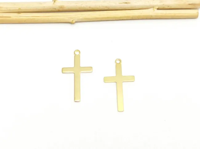 Pandantiv charm cruce otel inoxidabil 304 auriu  23x12x0.7mm