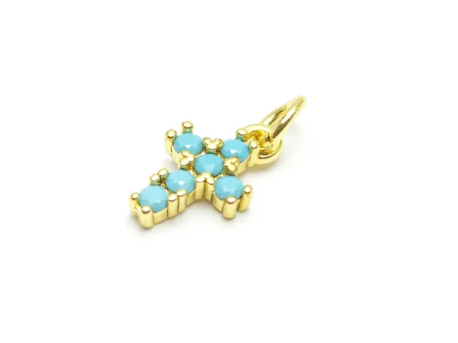 Charm cruce din cubic zirconia auriu 12x7mm turcoaz