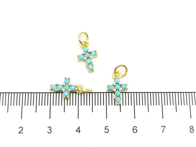 Charm cruce din cubic zirconia auriu 12x7mm turcoaz