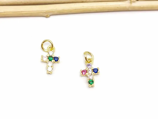Charm cruce din cubic zirconia auriu 12x7mm multicolor