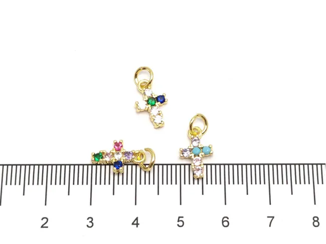 Charm cruce din cubic zirconia auriu 12x7mm multicolor