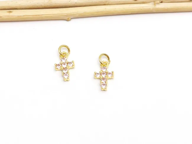 Charm cruce din cubic zirconia auriu 12x7mm transparent