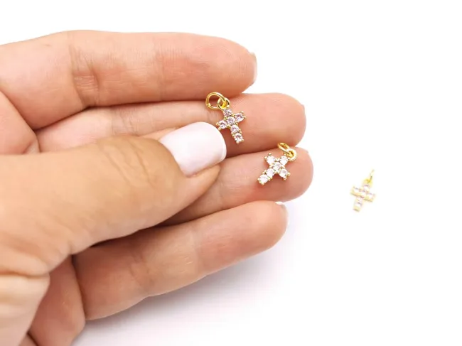 Charm cruce din cubic zirconia auriu 12x7mm transparent