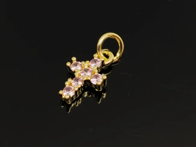 Charm cruce din cubic zirconia auriu 12x7mm roz