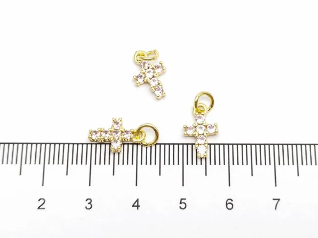 Charm cruce din cubic zirconia auriu 12x7mm roz