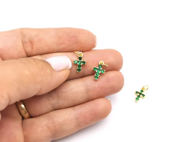 Charm cruce din cubic zirconia auriu 12x7mm verde