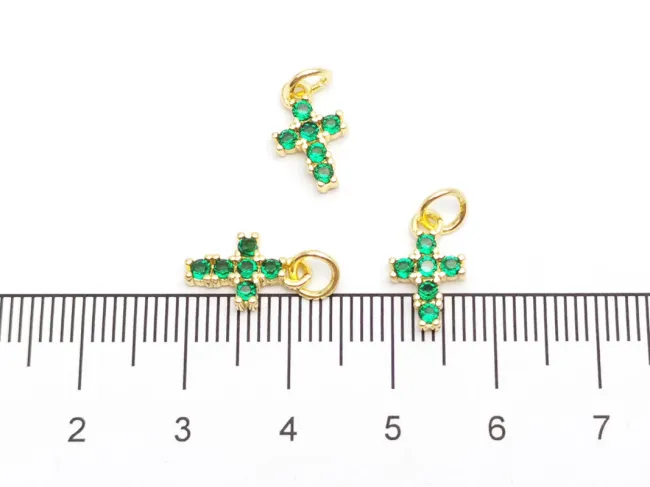 Charm cruce din cubic zirconia auriu 12x7mm verde